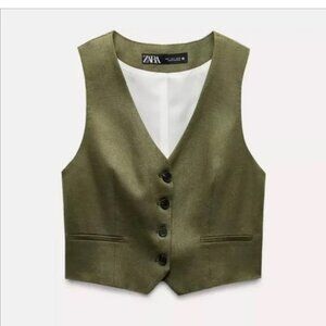 Zara Linen Green Vest